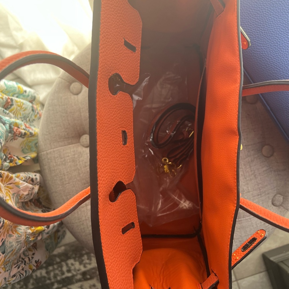 Orange leather  Women's Satchel with wallet - Picture 5 of 5